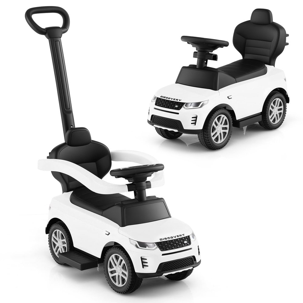Licensed Push Car for Toddlers by INFANS, 3 in 1 Sliding Walking Car with Push Handle, Horn, Music, Underneath Storage, Foot-to-Floor Ride on Toys for Boys Girls (White)