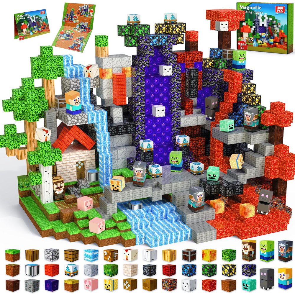400 PCS Magnetic Blocks - Building Block for Kids, Stacking Magnet Cubes for Boys Girls, STEM Educational Montessori Magnetic Constructions Toys, Sensory Play Game Easter Birthday Gifts Ages 3-12