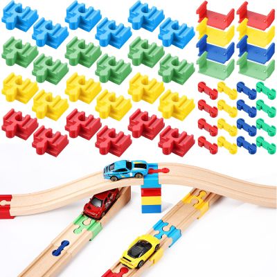 Soulchen 48 Pcs Wooden Train Track Accessories with 3 Distinct Pieces Wooden Track Connector Pieces Compatible with Block and Most Railroad Set Train Expansion Pack for Adult Christmas Birthday Gift