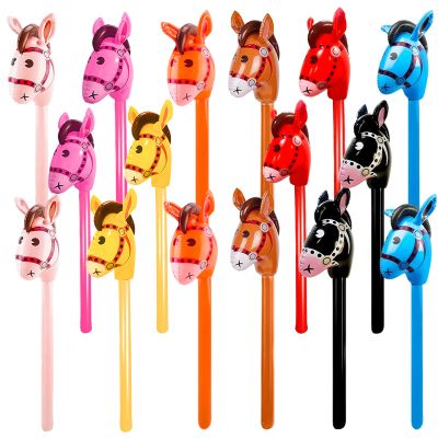 16 pack 40 Inch Inflatable Stick Horse Bulk Children Blow Up Pony Stick Balloon Inflatable Horsehead Stick for Kids Birthdayolor Combination 4)