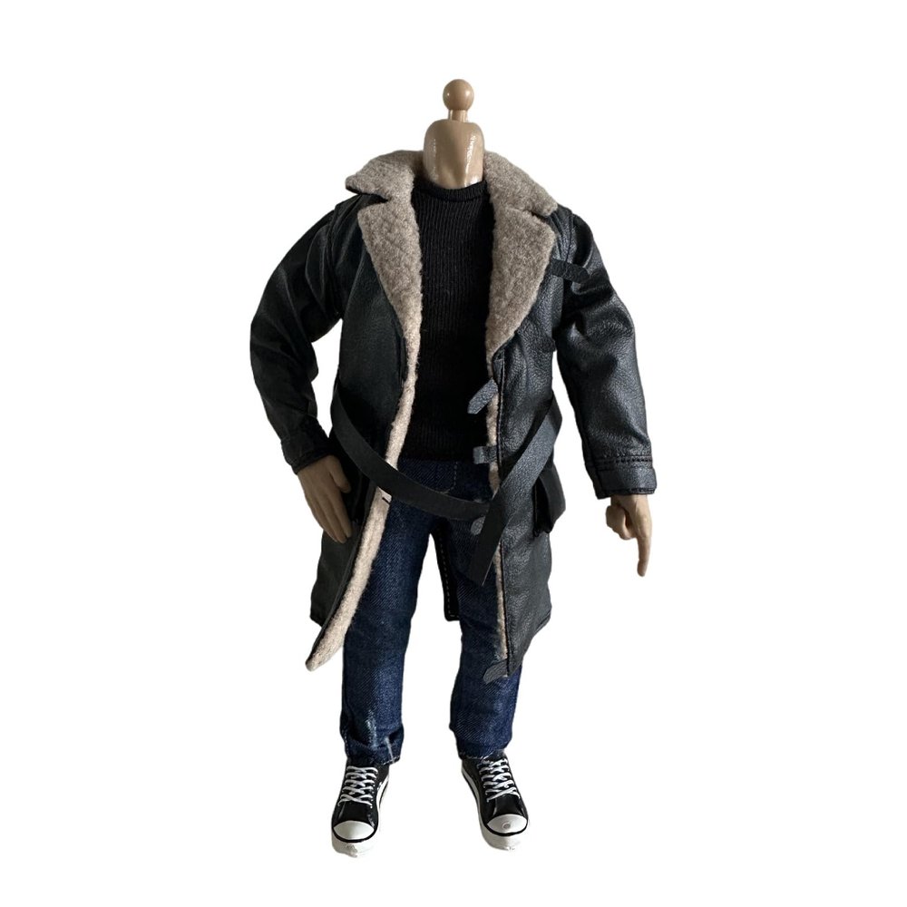 1/12 Action Figure Clothes,Long Leather Coat for 6 inch Male Action Figures,1:12 sacle Miniature Leather Jacket-Only Jacket (Black)