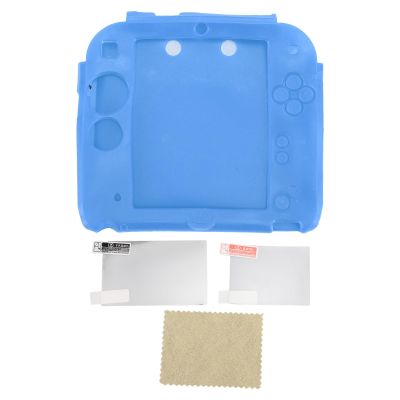 Miskall Handheld Game Console Silicone Cover for 2DS Soft Protective Case Scratch with Top Bottom Screen Protector (Blue)