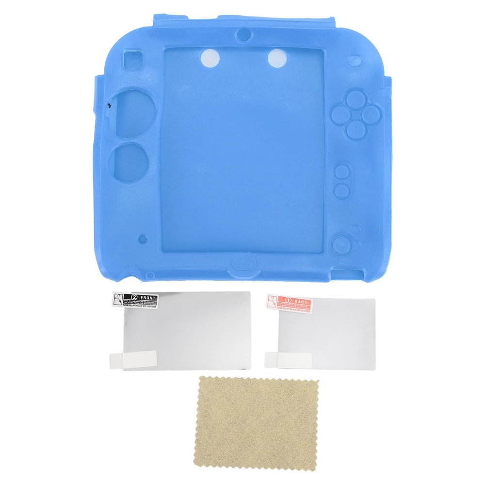 Miskall Handheld Game Console Silicone Cover for 2DS Soft Protective Case Scratch with Top Bottom Screen Protector (Blue)