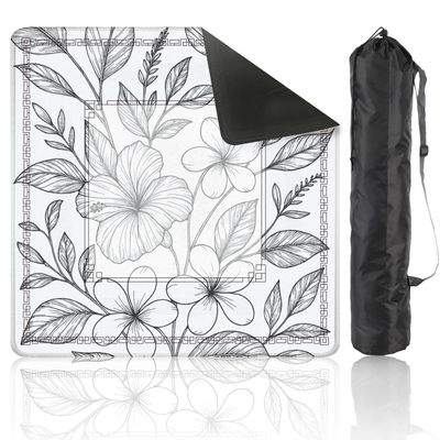 Mahjong Mat 31.5" x 31.5" Hawaiian Seamless Flower Leaf Drawing Non-Slip Noise Reduction Mahjong Tiles Table Cover for Dominoes Poker Card Board and Tile Games