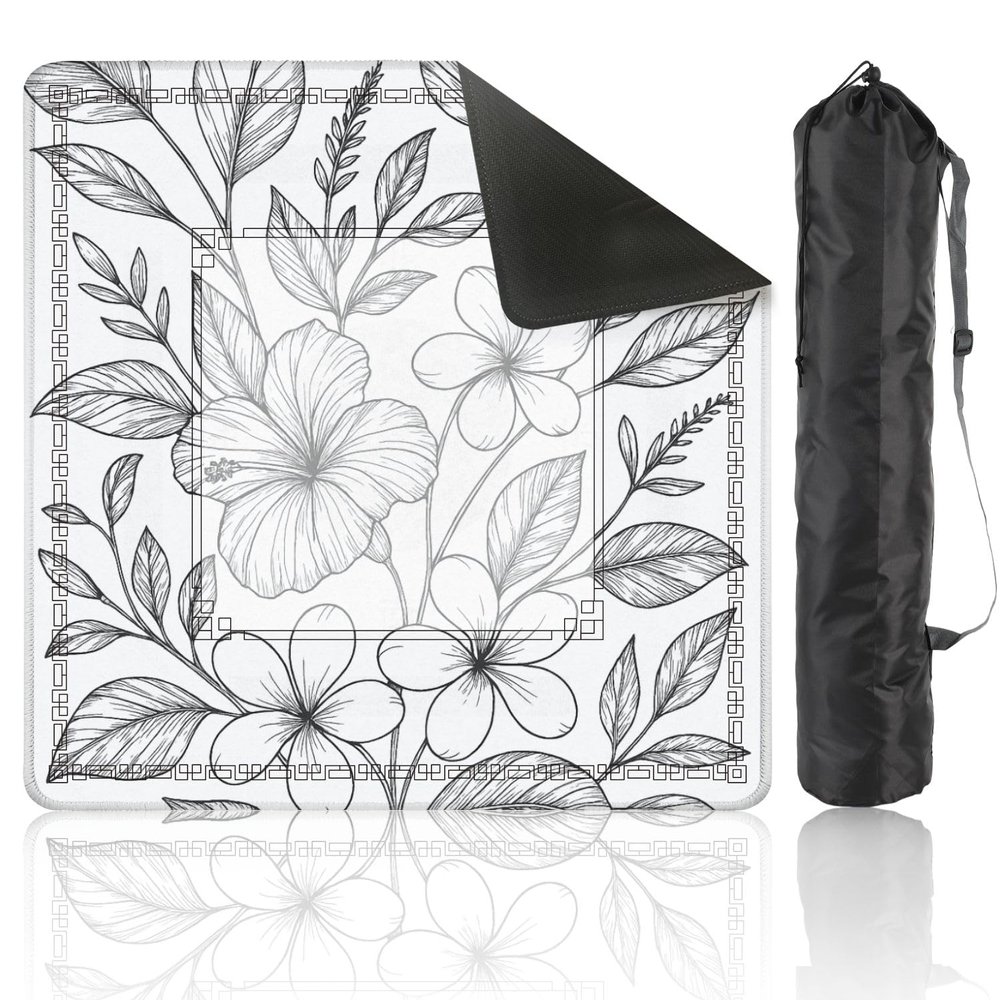 Mahjong Mat 31.5" x 31.5" Hawaiian Seamless Flower Leaf Drawing Non-Slip Noise Reduction Mahjong Tiles Table Cover for Dominoes Poker Card Board and Tile Games