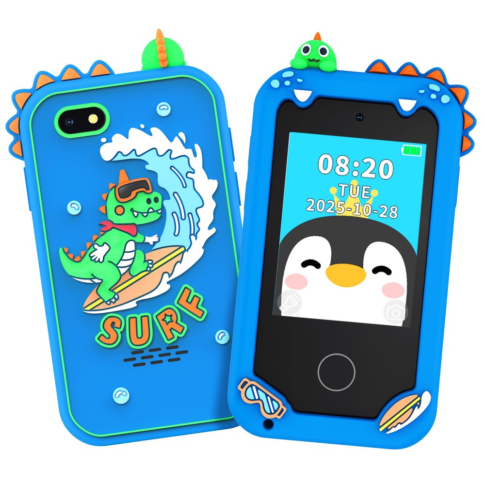 Kids Smart Phone Toy for Boys, Touchscreen Learning Toy Phone for Kids Ages 3-8, Educational Pretend Phone with Dual Camera, Music, Games, ABC Learning & Habit Reminder, Boys Birthday