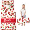 Personalized Strawberry Toddler Nap Mat for Girls Custom Name Sleeping Bag with Pillow & Blanket Soft & Portable Kids Sleep Mat for Daycare, Preschool, Kindergarten, Travel, Sleepovers view 1
