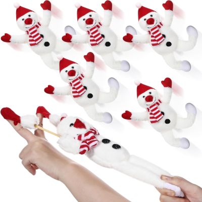 Gemscream 6 Pcs Cute Christmas Snowman Toys, 7 Inch Flying Slingshot Snowman, Finger Slingshot Xmas Toys, Christmas Funny Plush Gifts for Boys Girls Xmas Party Favors Flying Games Stocking Stuffers