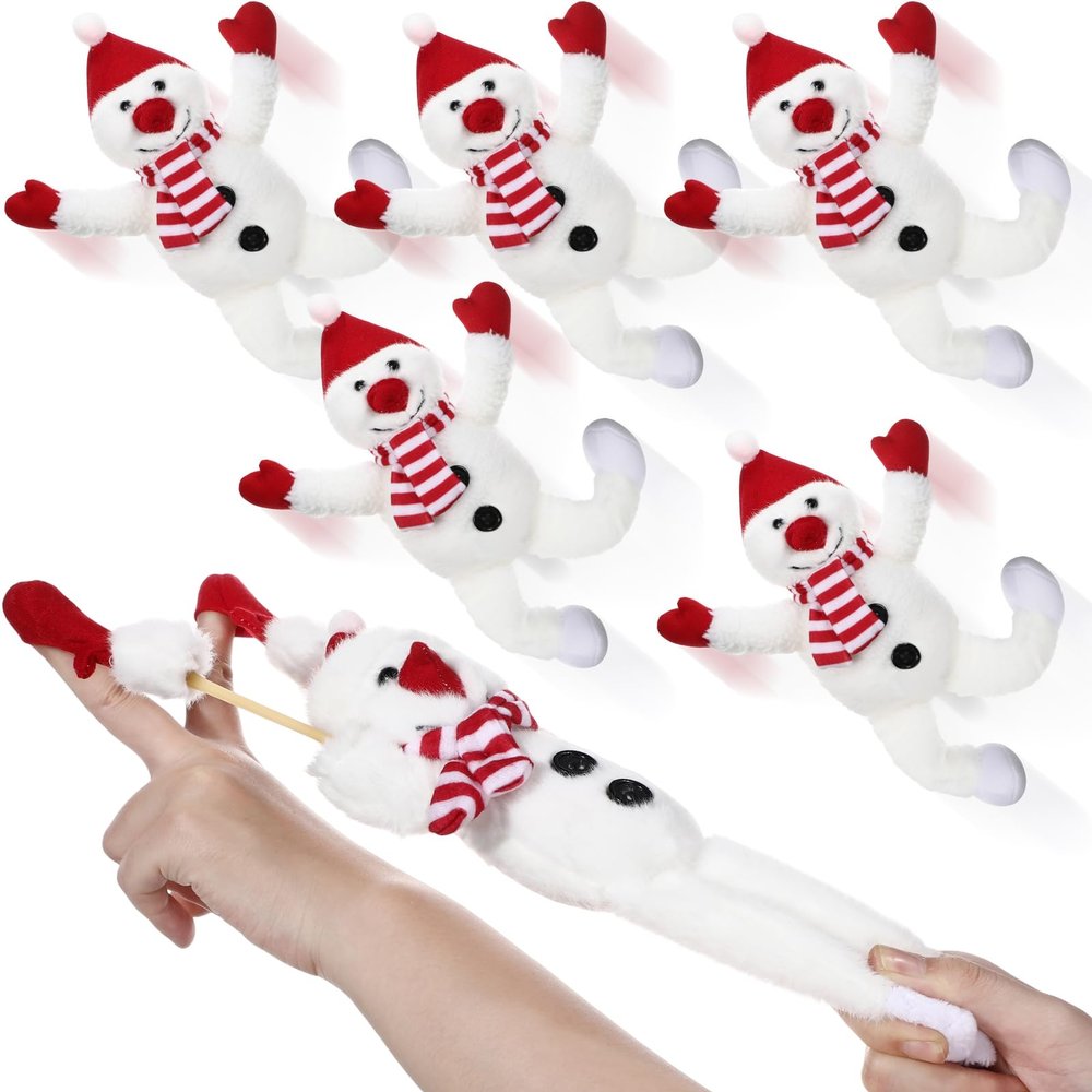 Gemscream 6 Pcs Cute Christmas Snowman Toys, 7 Inch Flying Slingshot Snowman, Finger Slingshot Xmas Toys, Christmas Funny Plush Gifts for Boys Girls Xmas Party Favors Flying Games Stocking Stuffers