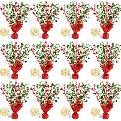 12 Pack Christmas Metallic Foil Spray Centerpiece Star Table Decoration Burst Table Centerpieces for Xmas Birthday Wedding Anniversary Holiday Party Supplies Decor, Red&Green