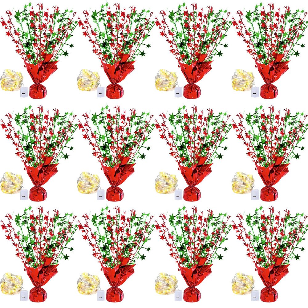 12 Pack Christmas Metallic Foil Spray Centerpiece Star Table Decoration Burst Table Centerpieces for Xmas Birthday Wedding Anniversary Holiday Party Supplies Decor, Red&Green