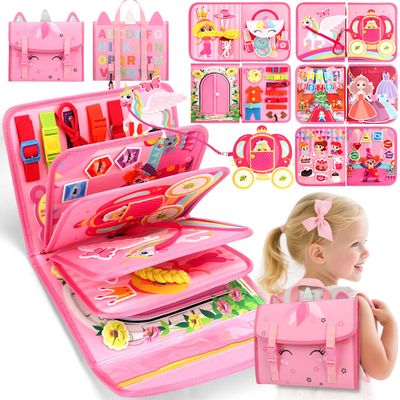 Teensymic Montessori Busy Board for Toddlers Ages 3+ Portable Travel Quiet Book for Fine Motor Skills, Practical Life & Cognitive Learning, for Boys & Girls