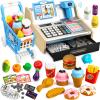 Wooden Cash Register for Kids with Shopping Cart Rechargeable Kid Cash Register with Scanner Gift for Kids Age 3 4 5 6 7 8 9 Year Old Pretend Play for Toddlers Toys for 3-12 Year Old Boys view 1