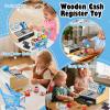 Wooden Cash Register for Kids with Shopping Cart Rechargeable Kid Cash Register with Scanner Gift for Kids Age 3 4 5 6 7 8 9 Year Old Pretend Play for Toddlers Toys for 3-12 Year Old Boys view 3