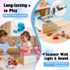 Wooden Cash Register for Kids with Shopping Cart Rechargeable Kid Cash Register with Scanner Gift for Kids Age 3 4 5 6 7 8 9 Year Old Pretend Play for Toddlers Toys for 3-12 Year Old Boys view 4