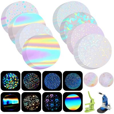 200 Pcs Badge Protective Film 45mm (1.77 in), 8 Styles of Holographic Glitter, Badge Film for 1.25 Inch 32mm Button Maker Machine, 32mm Button Making Supplies