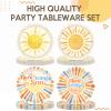 100Pcs Here Comes the Son Baby Shower Decorations for Boy Disposable Tableware Set Boho Sun 1st Birthday Paper Plates Boho Sunshine Hippie Party Plates for Sunshine Baby Shower Party Supplies view 4