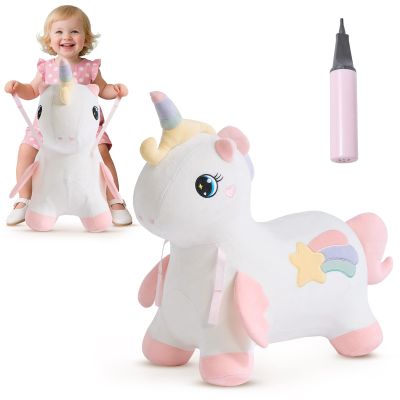 FUNLIO Unicorn Bouncy Horse, Rainbow Fairy Bouncy Animal for Toddlers 18 Months to 5 Years, Inflatable Bounce Horse with Air Pump, Removable Cover & Washing Machine Safe, CPC & CE Certified