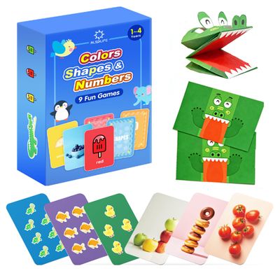 ALSOLIFE Thick Video Flash Cards for Toddlers- Color, Shape, Number Cards- 9 Fun Games for Toddlers, Speech Therapy Material Picture Cards, Preschool Learning Activities, Montessori