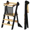 COSYLAND Foldable Standing Tower IF Design Awarded Toddler Kitchen Step Stool with Safety Net & Large Side Support Legs Height Adjustable Toddler Learning Helper Stool (Black & Natural)-Foldi view 1