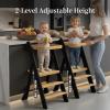 COSYLAND Foldable Standing Tower IF Design Awarded Toddler Kitchen Step Stool with Safety Net & Large Side Support Legs Height Adjustable Toddler Learning Helper Stool (Black & Natural)-Foldi view 4