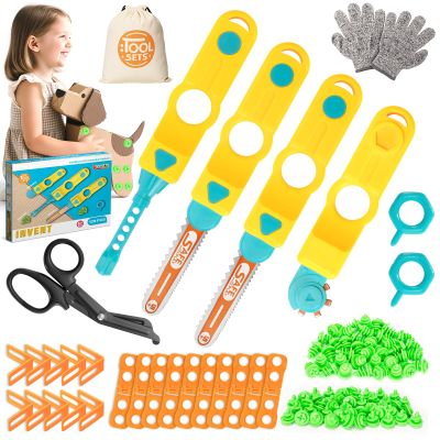 RIANEAN Cardboard Cutter Tools for Kids, Cardboard Construction Kit for Age 5 6 7 8+, Creative STEM Educational Toys for Family, Team Activities, Classroom Learning, Birthday for Boy Girl