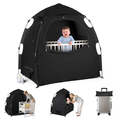 Blackout Tent for Pack and Play - Pack N Play Blackout Cover - 1-Click Setup Portable Sleep Pod with Monitor Pouch & 2 Fan Pouch, Black Out Tent Blocks 95% Light