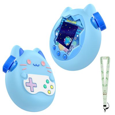 Case for Tamagotchi Paradise with Lanyard Cute Cartoon Silicone Protective Cover for Kids, Soft & Shockproof Shell for Tamagotchi Virtual Pet Keychain, Anti-Drop Holder Accessory (Blue)