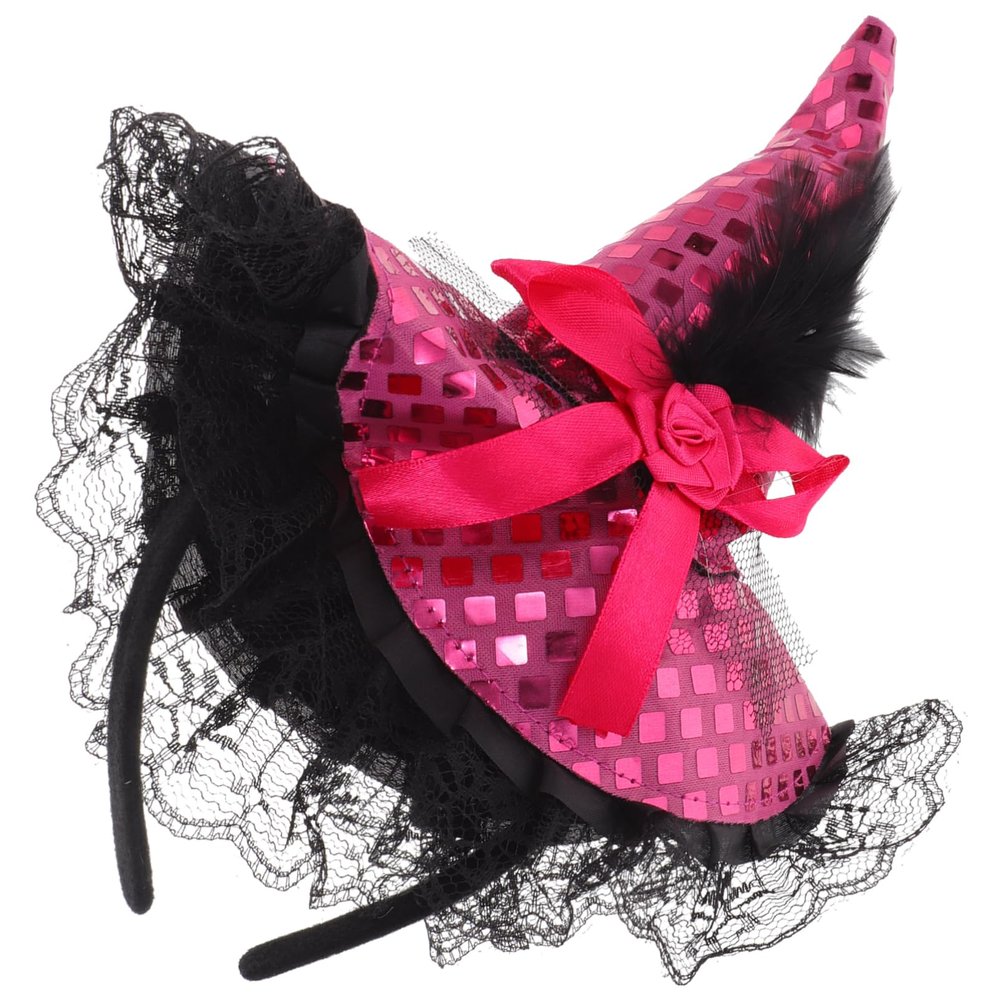 YARNOW Halloween Witch Hat Headband for Party Costume Dress Up, Rose Bow Design, 9.84 Inch, Rosy