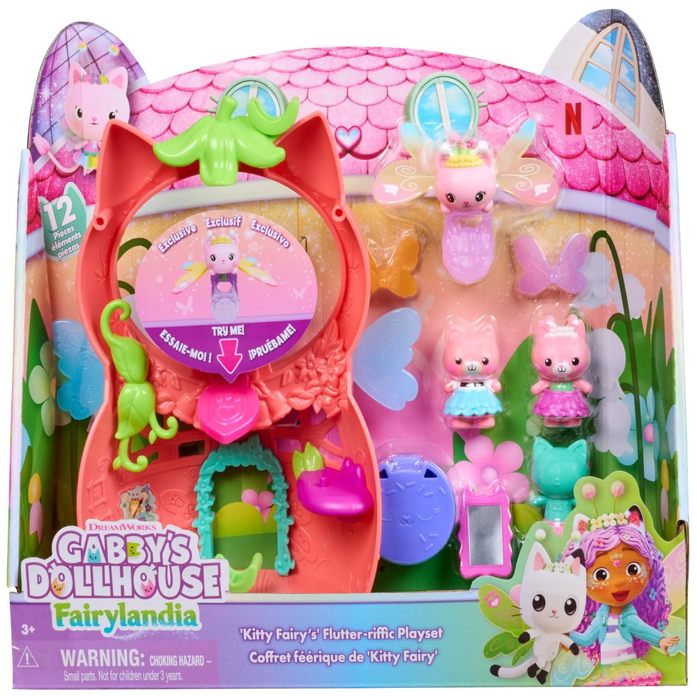 Gabby and the Magic House Gabby Dollhouse Fairylandia Magic Fairy Playset with 12 Elements Collectible Figure Ring Cartoon Coin for Dollhouse Children's Toy Age 3+
