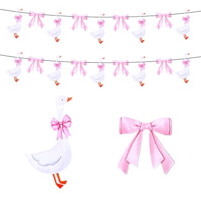 2 Pack One Silly Goose Birthday Decor Girl with Banner and String,Bow Silly Goose Decor Farm Animal Party Supplies for Baby Shower, First Birthday Decorations for Girl (Pink)
