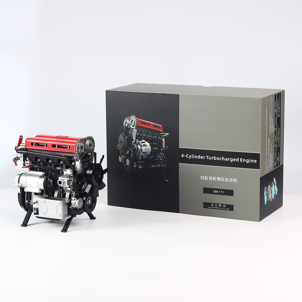 OBIOCKIDAY 3D Metal Turbocharged Car Engine Kit That Runs, Inline-Four L4 Engine Model Kit That Works, 364+PCS DIY Assembly Mechanical Eelectric Mini Motor, Science Eductional Gift