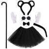 7 Pcs Mouse Costume Set Halloween Costume Accessories for Women Tutu Skirt Mouse Ears Blind Cane White Gloves Tail Sunglasses Bowtie Ser for Party Cosplay (1) view 1