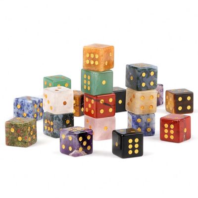 12PCS a Set Natural Crystal Gemstone Dice Set, Multi-Color Semi-Precious Stone Gaming Dice with Gold Pips Home Decor