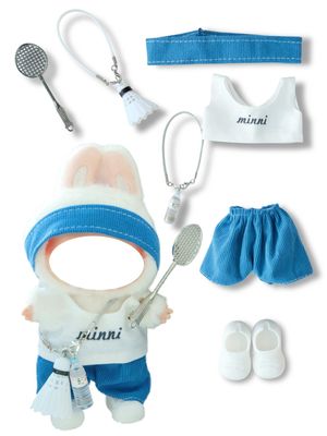 MOFABIA Clothes for 17cm Doll, 6 pcs Set Doll's Outfits Luxury Sports Wearing Badminton Shirt Pants Headset Shoes Accessories Fashion Stylish Adorable Dolls Clothes (No Doll) (Badminton Minne White)