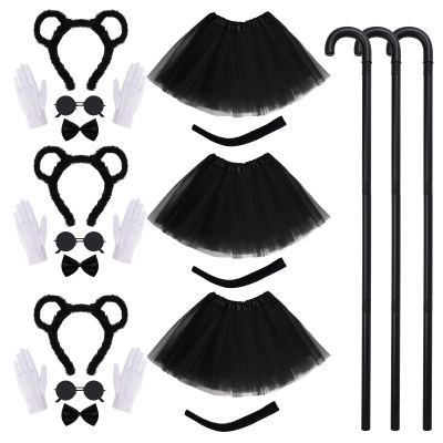 21 Pcs Mouse Costume 3 Set Halloween Costume Accessories for Women Tutu Skirt Mouse Ears Blind Cane White Gloves Tail Sunglasses Bowtie Ser for Party Cosplay (3)