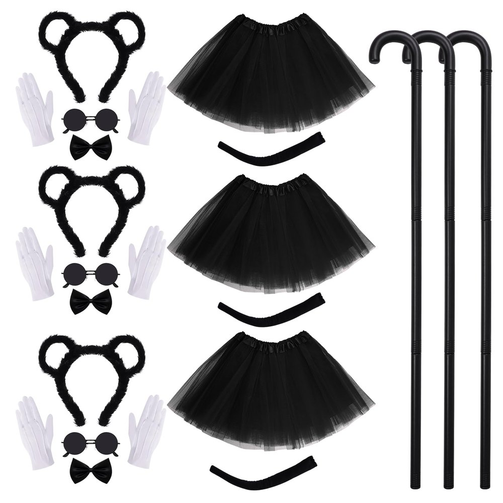 21 Pcs Mouse Costume 3 Set Halloween Costume Accessories for Women Tutu Skirt Mouse Ears Blind Cane White Gloves Tail Sunglasses Bowtie Ser for Party Cosplay (3)