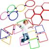 Norcoin 4 Set Hopscotch Ring Game with Connectors Obstacle Course Outdoor Indoor for Kids Fun Squares Round Triangular Hexagonal Agility Training Rings Playground for Girls Boys view 1