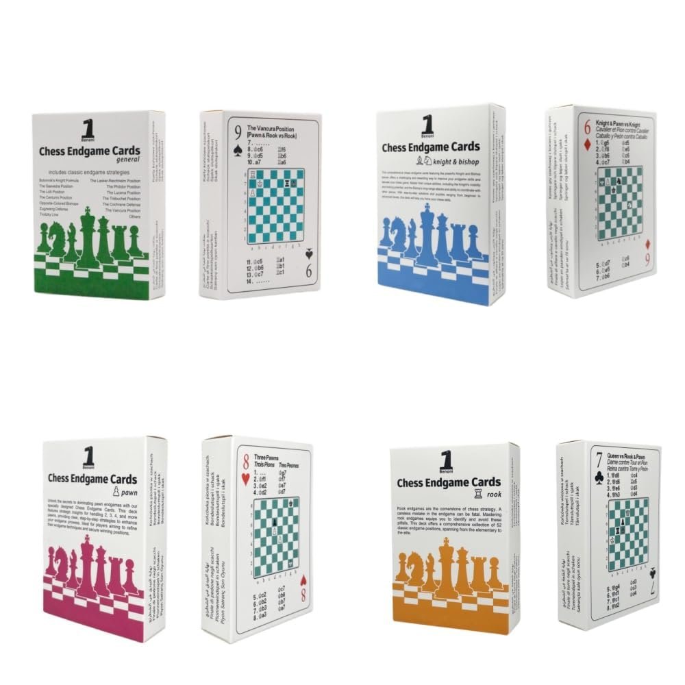 4 Pack Mix - Chess Endgame Strategy Cards: 4x52 Playing Cards with Classic Tactics for Training and Coaching, Fun and Educational, for Students, Beginners and Coaches
