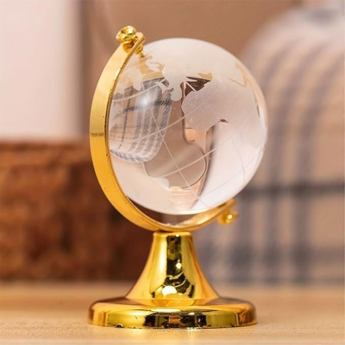 Antique Instrument Crystal Glass Globe with Gold Stand for Prosperity & Positive Energy/Vastu Home Decor Item/Office Table Decor/Paper Weights/Succes & Good luck Gift for Men,Student,Children 60mm Medium