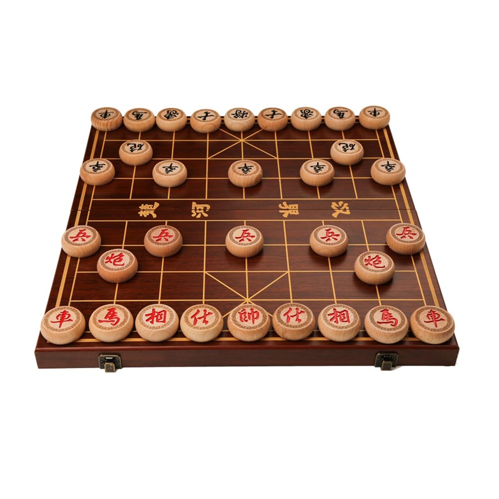 2 Player Chinese Chess Strategy Board Games Travel Board Game Set with Beechwood Pieces and Foldable Chessboard(3.8cm/1.5in)