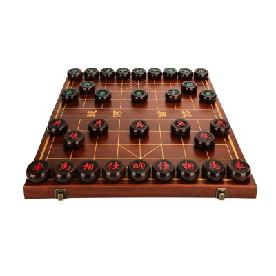 2 Player Chinese Chess Strategy Board Games Travel Board Game Set with Ebony Pieces and Foldable Chessboard(4.8cm/1.9in)