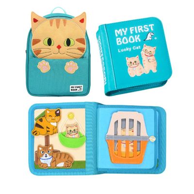 Lucky Cat Montessori Busy, Toddler Backpack Activity Set, Educational Play Book for Preschool Learning, Back-to-School Gift Idea, Travel Toy for Kids, My First Book, Waterproof Backpack Included.