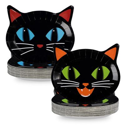 100Pcs Button Eyes Paper Plates 9 Inch Heavy Duty Horror Movie Black Cat Disposable Dessert Plates Fantasy Keyhole Dinner Serving Trays for Girls Boys Halloween Samhain Party Decorations Supplies