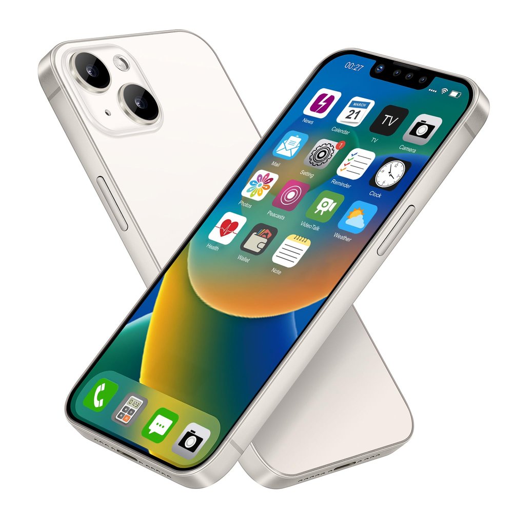Dummy Fake Phone Model, Looks Like The Real Phone Compatible with Phone 14, for Cell Phone Store Display or Send a Toy Phone 14 for Kids (White Rainbow-Front)