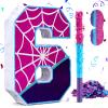 16 Inch Number 6 Spider Pinata for 6th Birthday Party Decorations Purple Pink Spider Party Favors, Spider Pinata with Stick Blindfold Confetti for 6th Birthday Party Supplies, Fiesta, Anniversary view 1