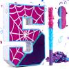 16 Inch Number 5 Spider Pinata for 5th Birthday Party Decorations Purple Pink Spider Party Favors, Spider Pinata with Stick Blindfold Confetti for 5th Birthday Party Supplies, Fiesta, Anniversary view 1