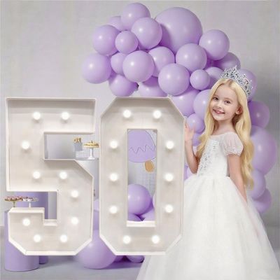 2Pcs/Set 73cm/28.74 inch Light Up Digital Marquee Frame with White Lights KT Board Set Party Decorative Light Birthday Party Anniversary Decoration With Cool White Lights Background Decor- Number 50