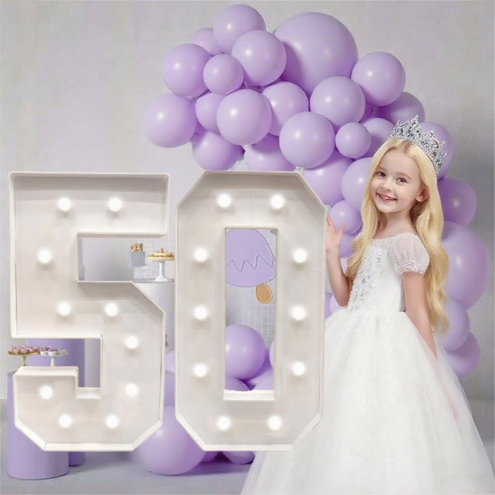 2Pcs/Set 73cm/28.74 inch Light Up Digital Marquee Frame with White Lights KT Board Set Party Decorative Light Birthday Party Anniversary Decoration With Cool White Lights Background Decor- Number 50