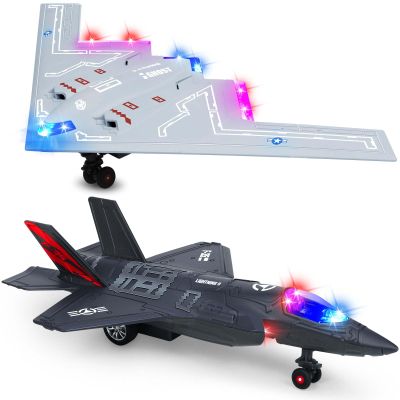 2Pcs Military Fighter Jet Toy Airplane 4-8 8-12 with Light Up & Sounds Toy Airplane Model Pull Back Diecast Alloy Army Metal Toy Aircraft Birthday Gift for 3 5 6 7 9 10 11 Boy Toys Girl Toddler